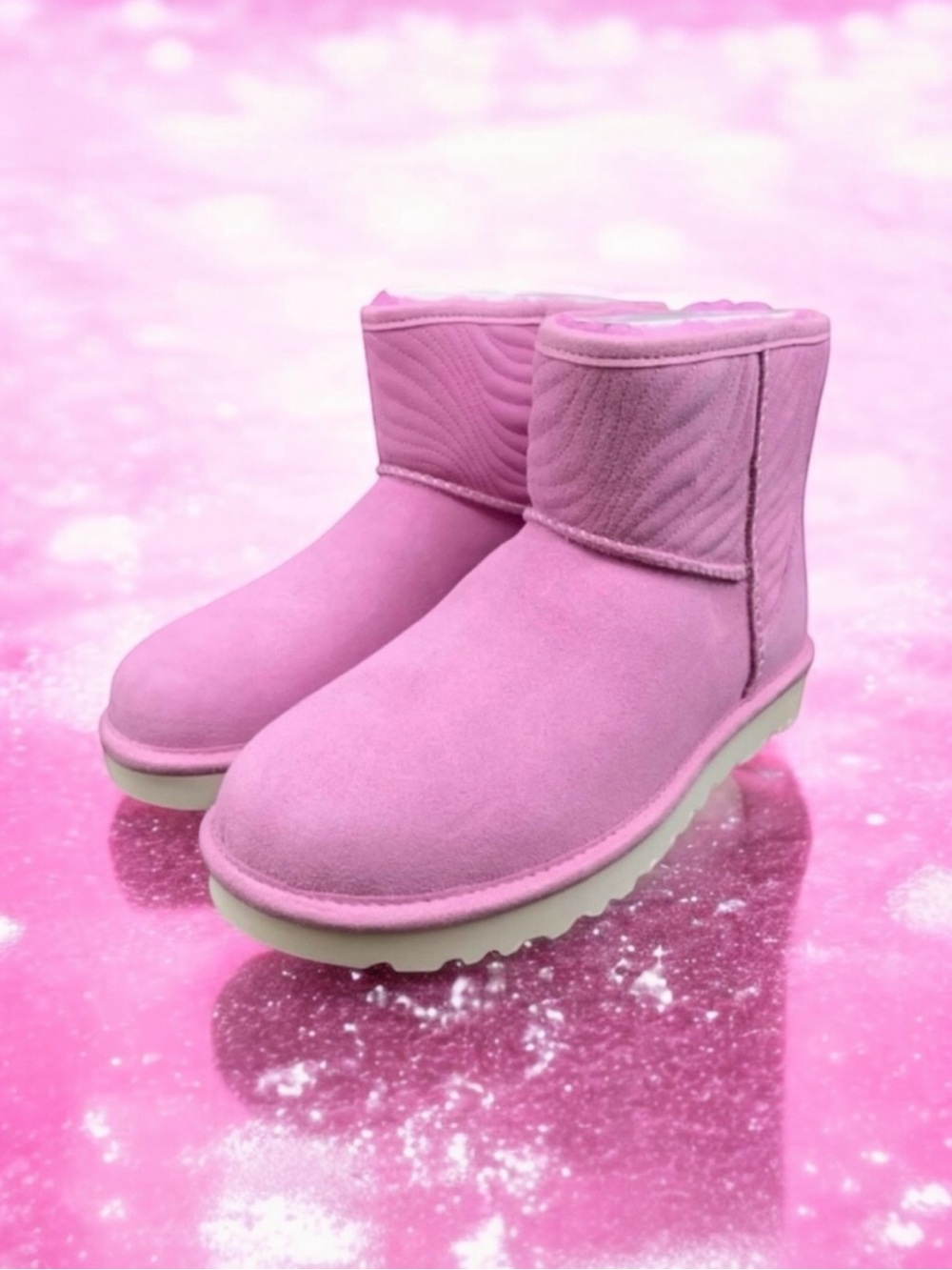 🆕💕UGG Mini Wavy Suede & Wool Boots • 5” Shaft • Wildflower • 38 EU / 7 US • NWOB